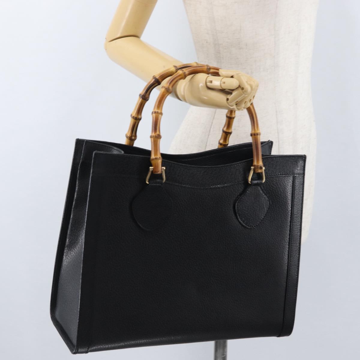 GUCCI Bamboo Tote Bag Leather Black Gold 002 0260 Auth LNZ335