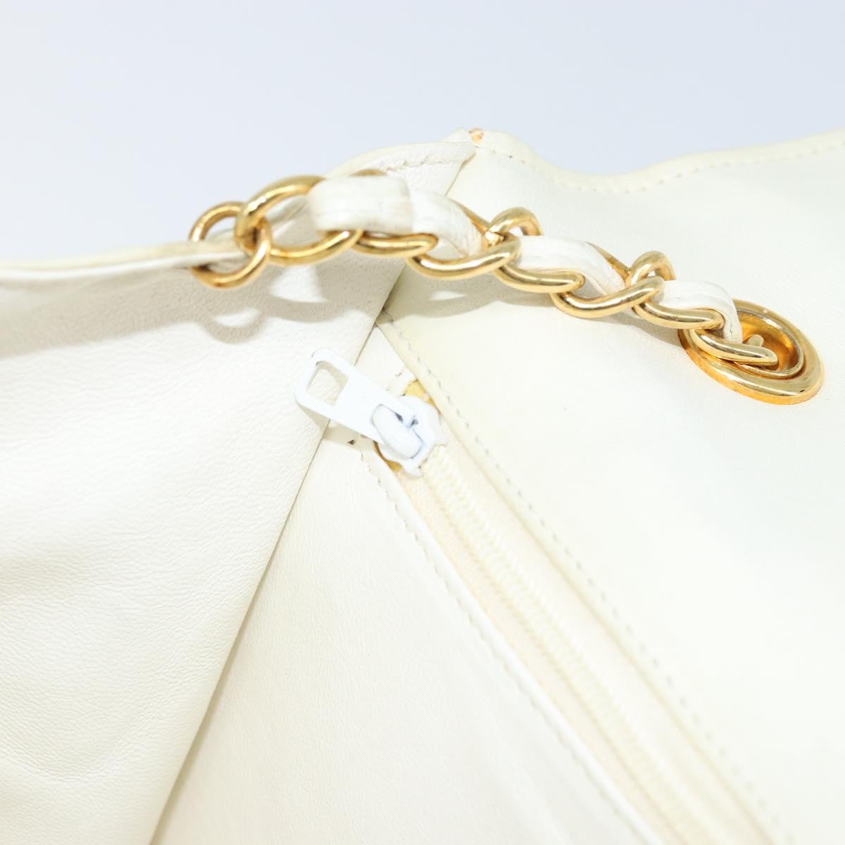 CHANEL Matelasse Chain Shoulder Bag Lamb Skin White Gold CC Auth LNZ336A