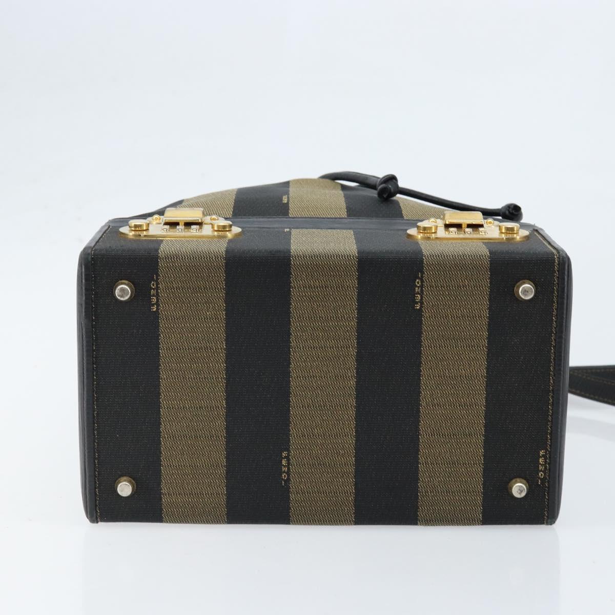 FENDI Pecan Canvas Hand Bag PVC 2way Black Brown Auth LNZ340