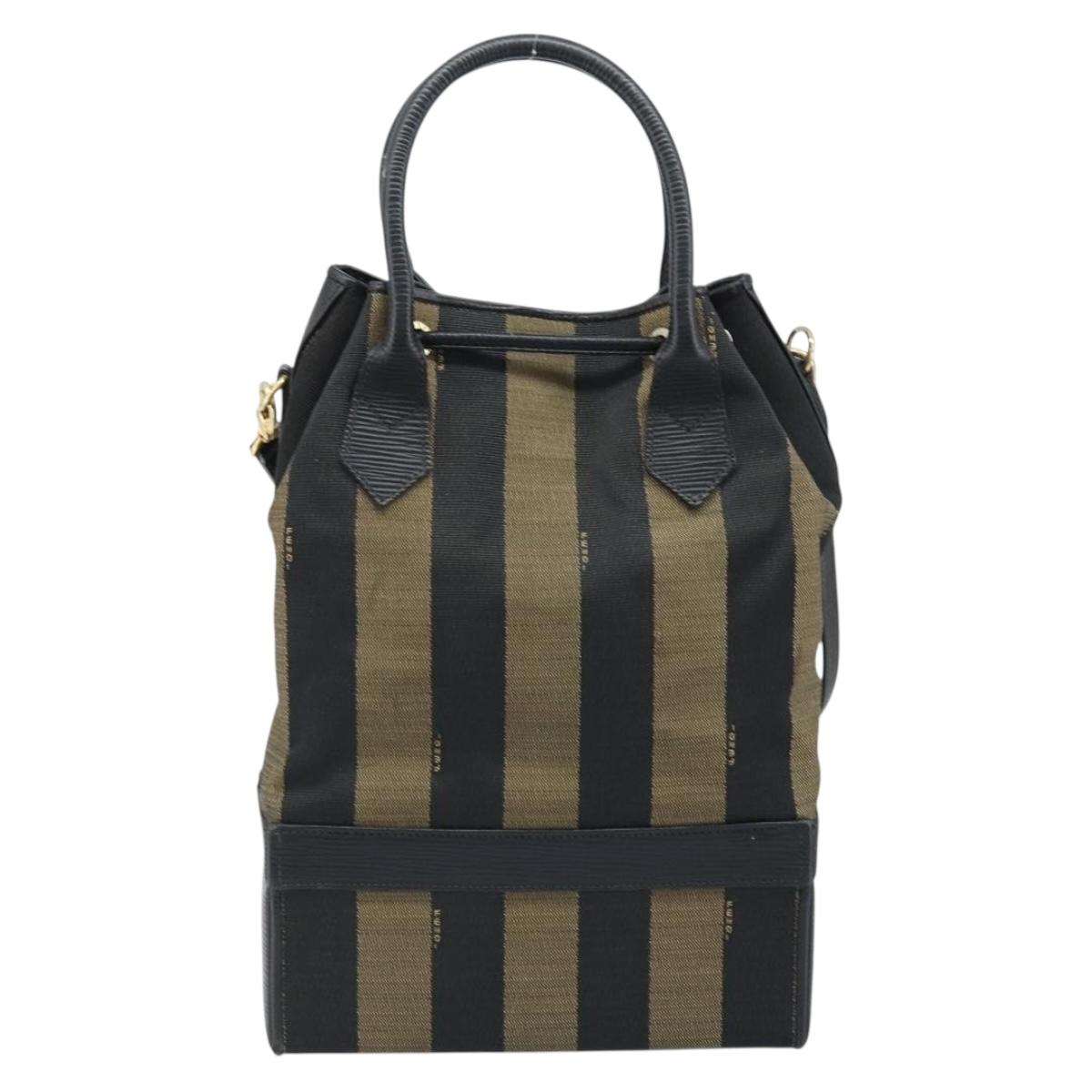 FENDI Pecan Canvas Hand Bag PVC 2way Black Brown Auth LNZ340