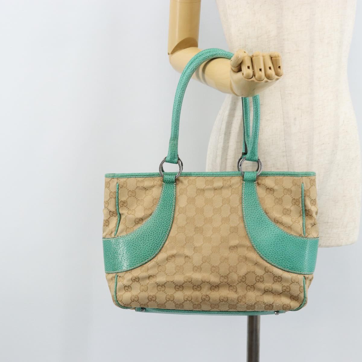 GUCCI GG Canvas Hand Bag Beige Silver 113011 Auth LNZ350