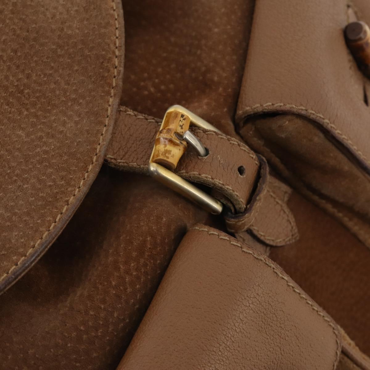 GUCCI Bamboo Backpack Suede Brown Gold 003 2058 0016 Auth LNZ352