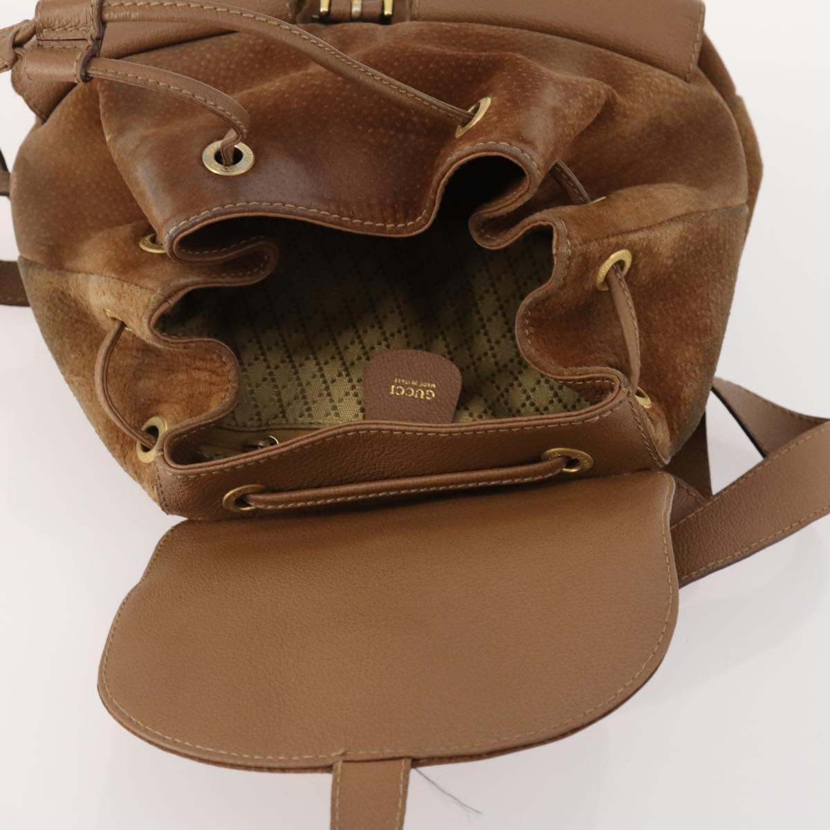 GUCCI Bamboo Backpack Suede Brown Gold 003 2058 0016 Auth LNZ352