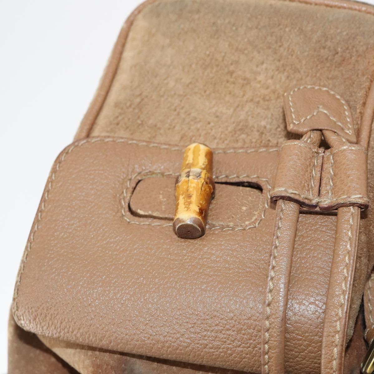 GUCCI Bamboo Backpack Suede Brown Gold 003 2058 0016 Auth LNZ352