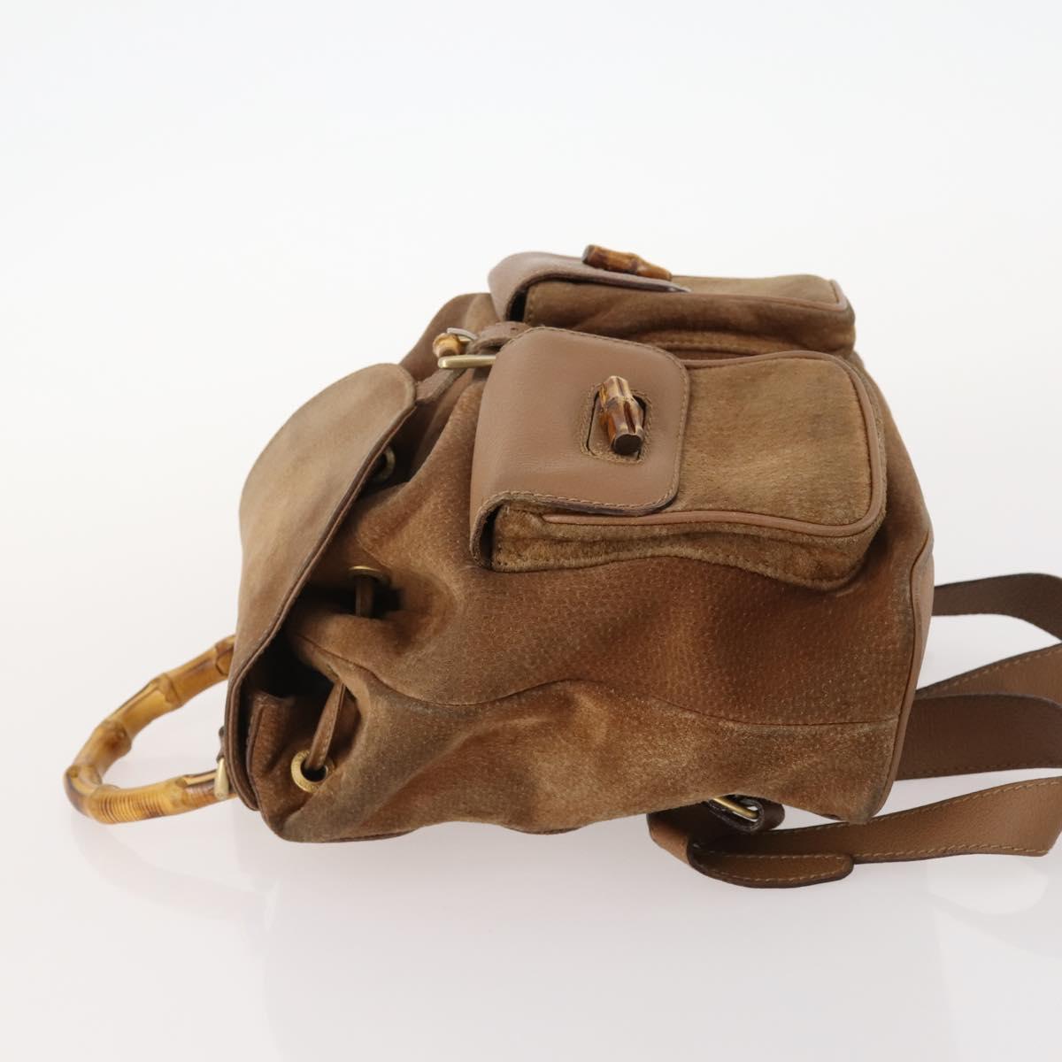 GUCCI Bamboo Backpack Suede Brown Gold 003 2058 0016 Auth LNZ352
