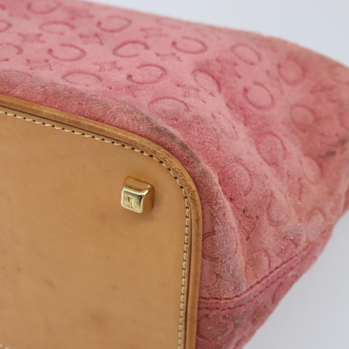 CELINE C Macadam Canvas Shoulder Bag Suede Pink Gold Auth LNZ353