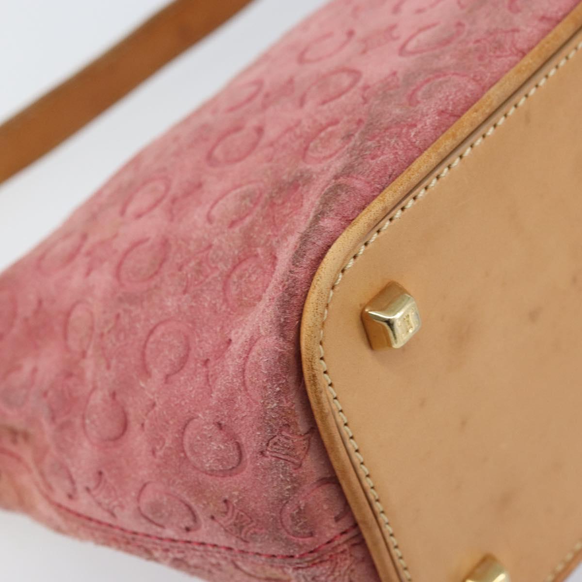 CELINE C Macadam Canvas Shoulder Bag Suede Pink Gold Auth LNZ353