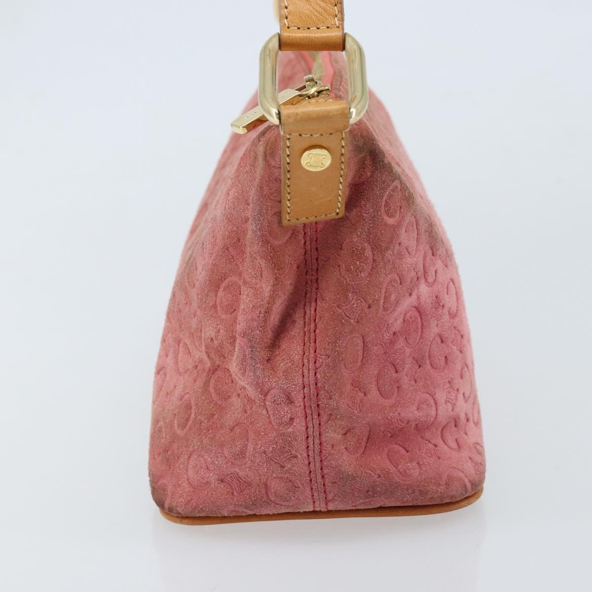 CELINE C Macadam Canvas Shoulder Bag Suede Pink Gold Auth LNZ353