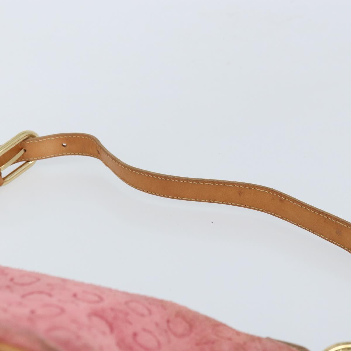 CELINE C Macadam Canvas Shoulder Bag Suede Pink Gold Auth LNZ353