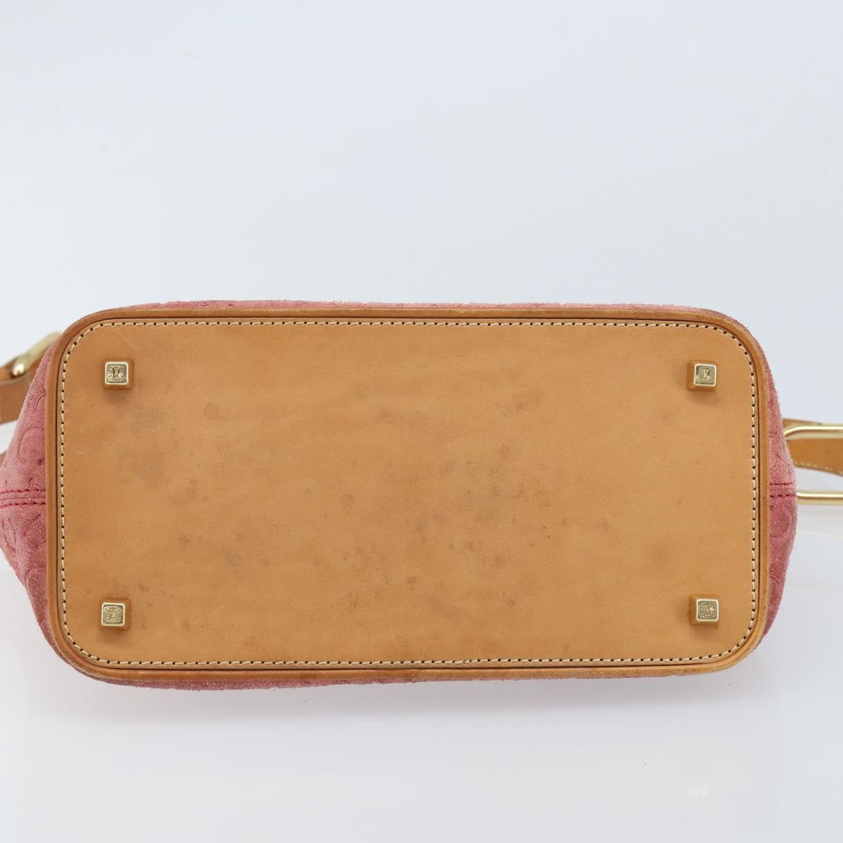 CELINE C Macadam Canvas Shoulder Bag Suede Pink Gold Auth LNZ353