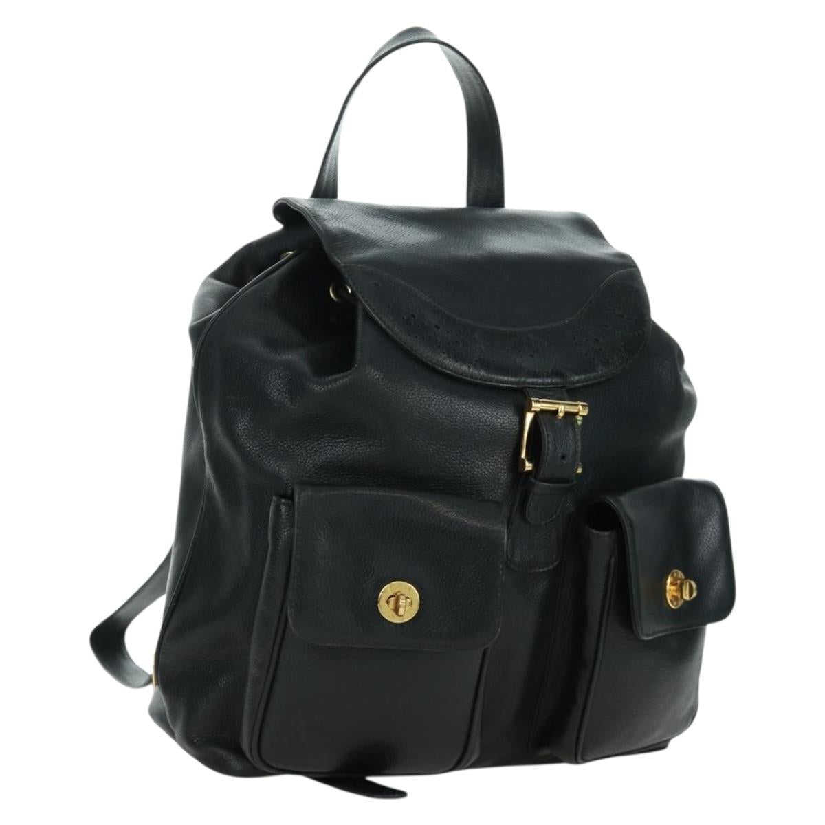 TIFFANY&Co. Backpack Leather Black Gold Auth LNZ354V