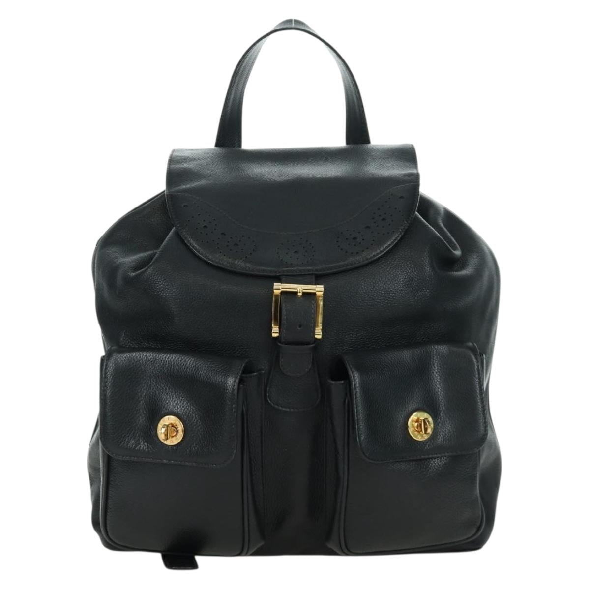 TIFFANY&Co. Backpack Leather Black Gold Auth LNZ354V