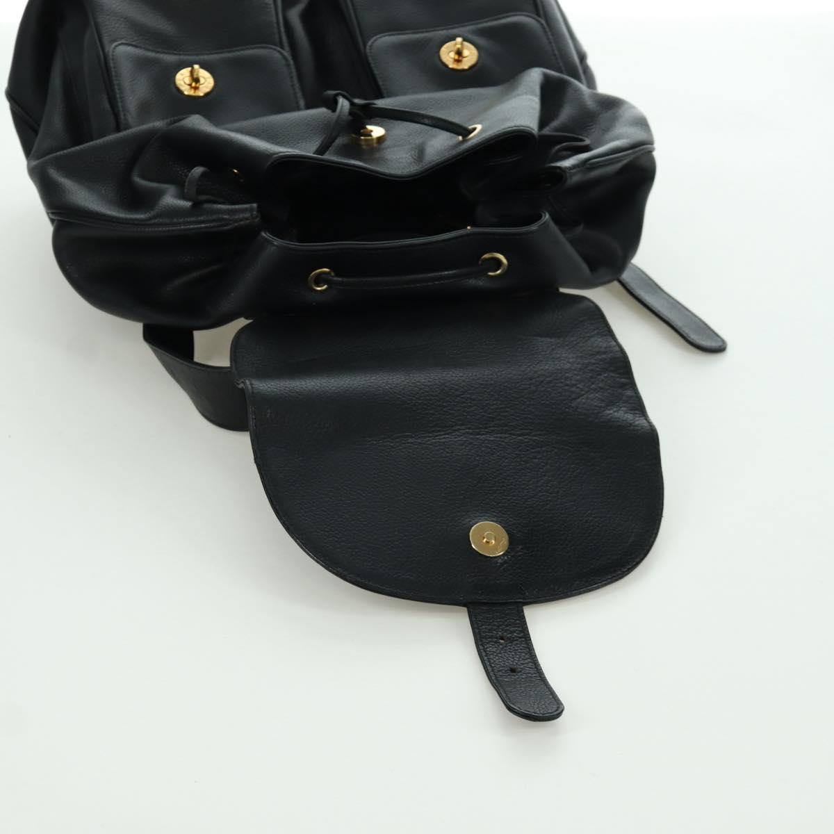 TIFFANY&Co. Backpack Leather Black Gold Auth LNZ354V