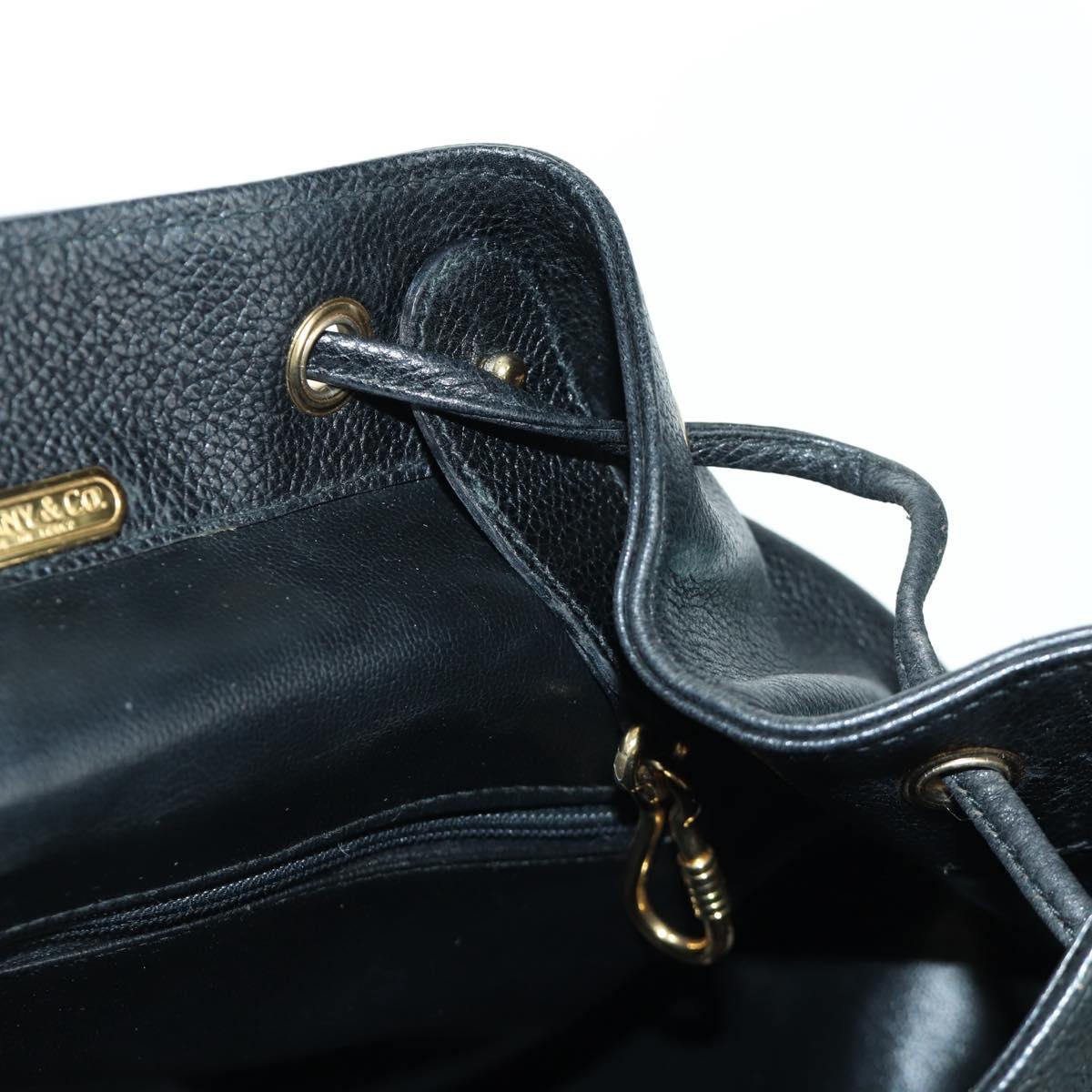 TIFFANY&Co. Backpack Leather Black Gold Auth LNZ354V