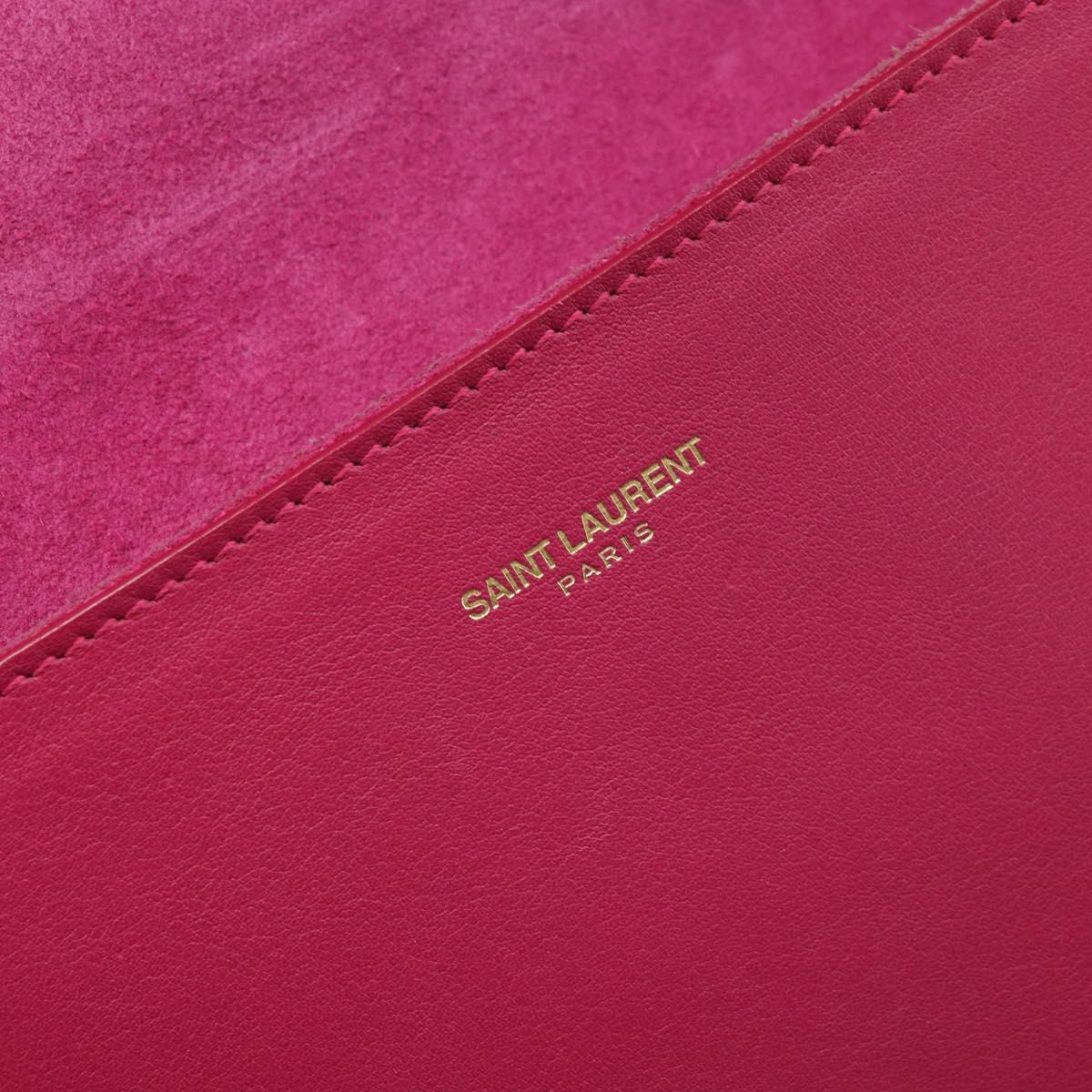 SAINT LAURENT Y Line Clutch Bag Leather Pink Gold 311213 Auth LNZ355