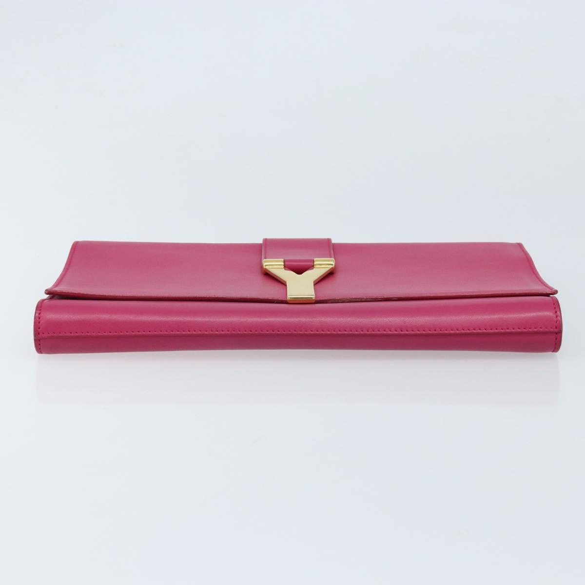 SAINT LAURENT Y Line Clutch Bag Leather Pink Gold 311213 Auth LNZ355