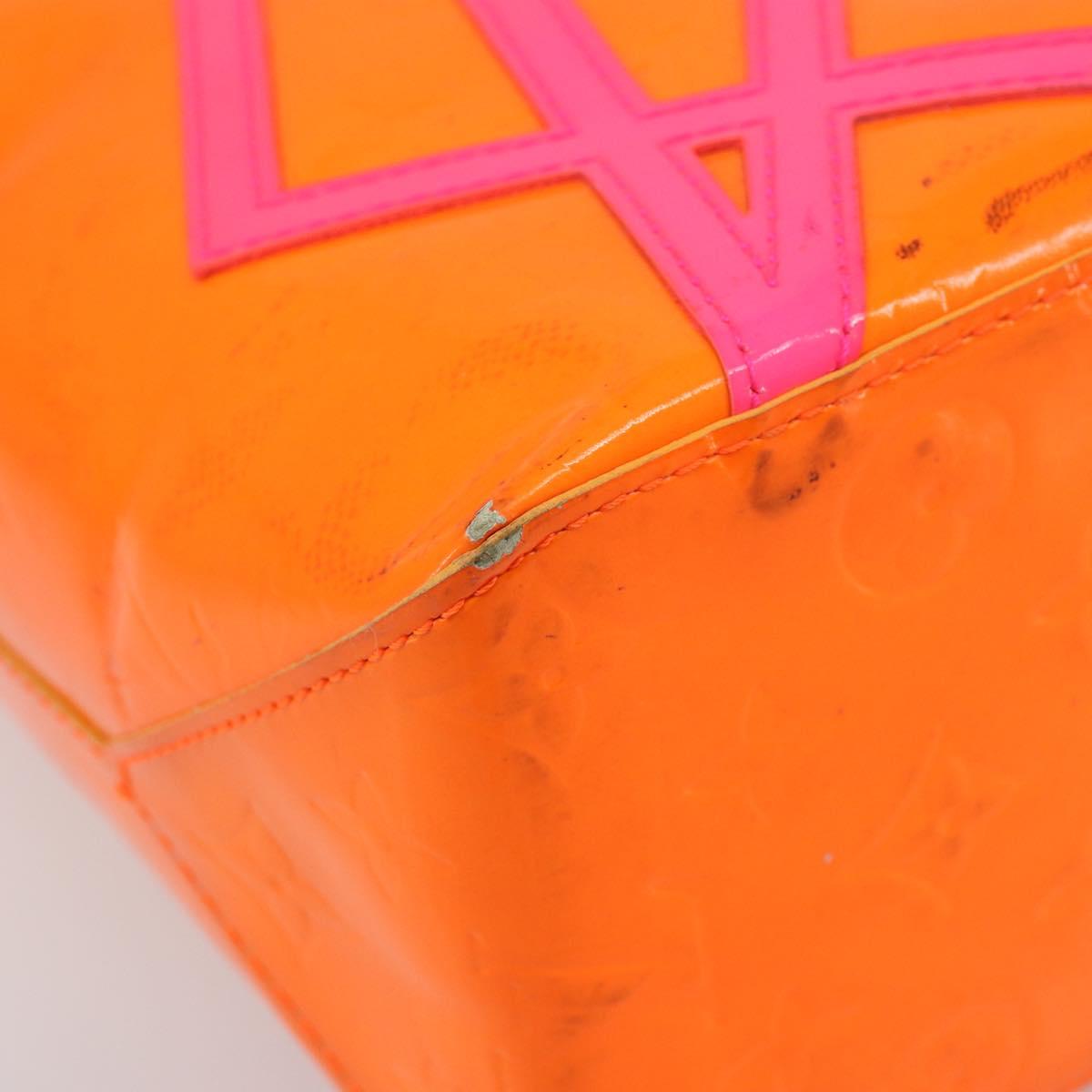 LOUIS VUITTON Monogram Vernis Fluo Reade MM Bag Orange Pink M91902 Auth LNZ356