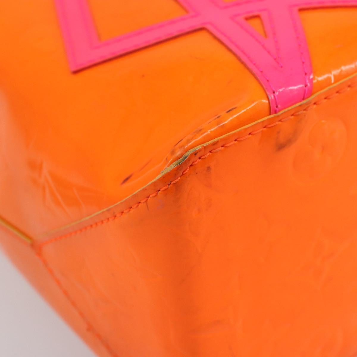 LOUIS VUITTON Monogram Vernis Fluo Reade MM Bag Orange Pink M91902 Auth LNZ356