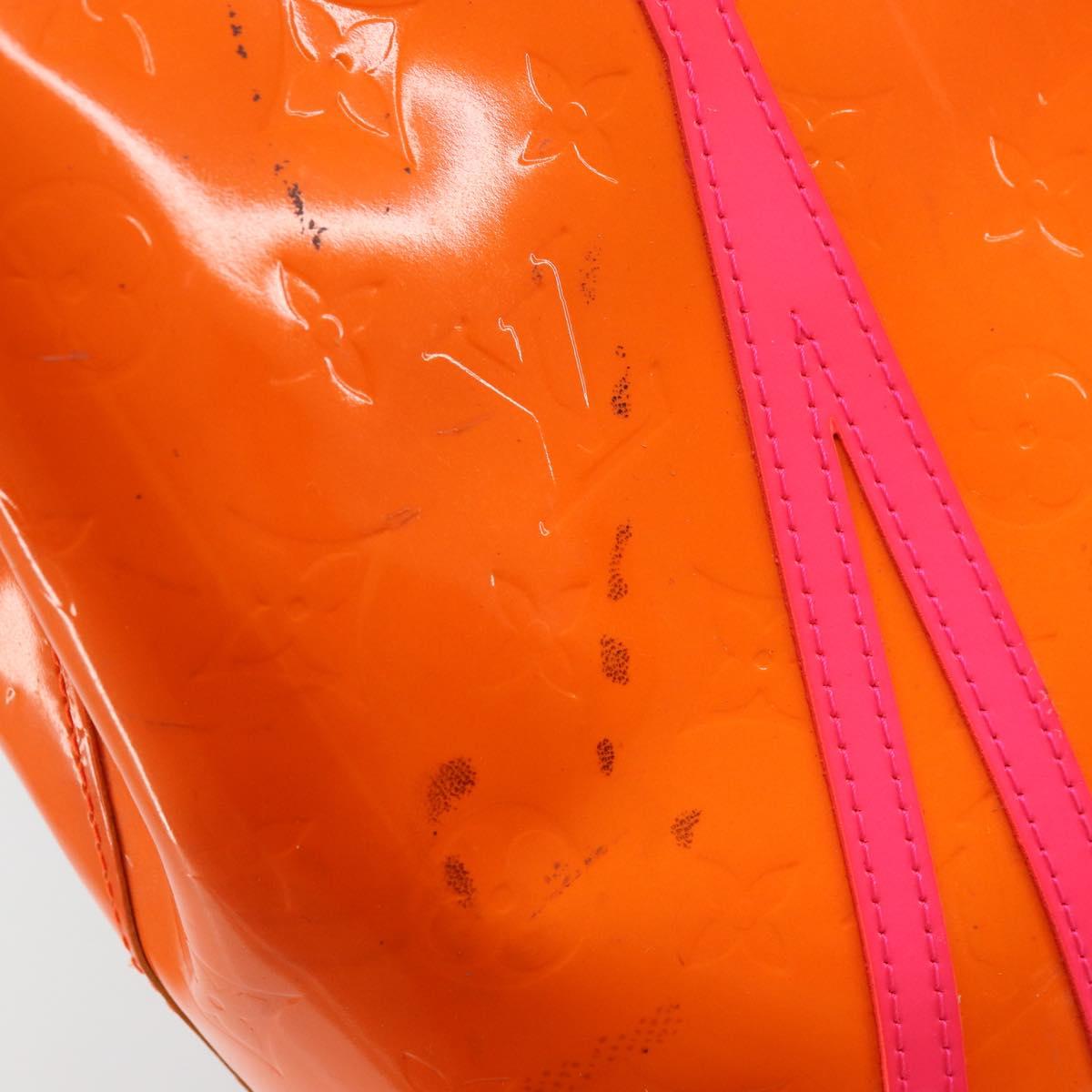 LOUIS VUITTON Monogram Vernis Fluo Reade MM Bag Orange Pink M91902 Auth LNZ356