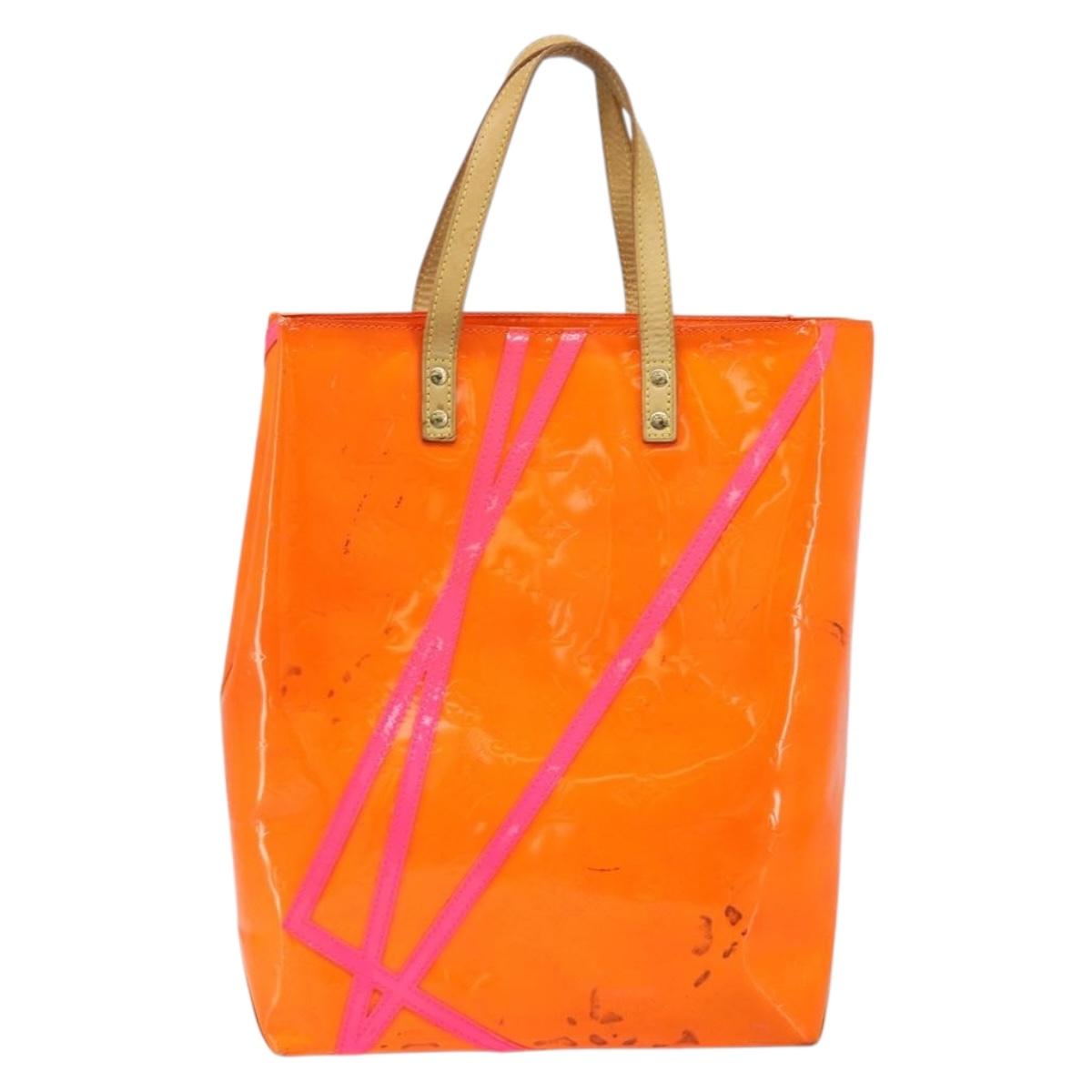 LOUIS VUITTON Monogram Vernis Fluo Reade MM Bag Orange Pink M91902 Auth LNZ356