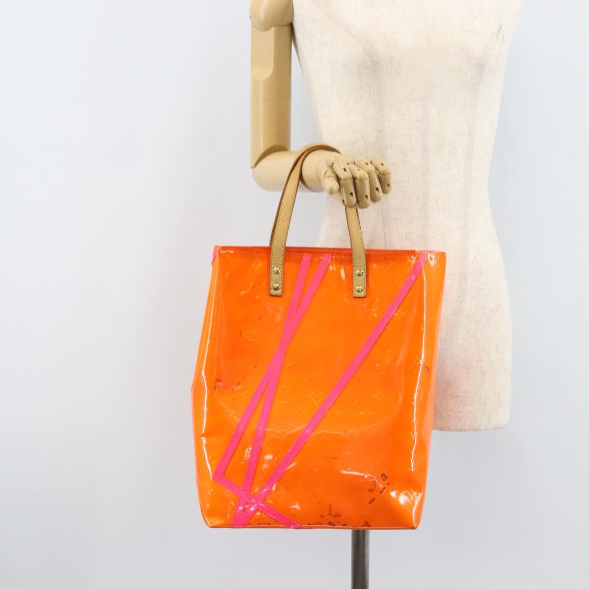 LOUIS VUITTON Monogram Vernis Fluo Reade MM Bag Orange Pink M91902 Auth LNZ356
