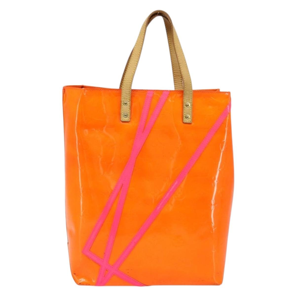 LOUIS VUITTON Monogram Vernis Fluo Reade MM Bag Orange Pink M91902 Auth LNZ356