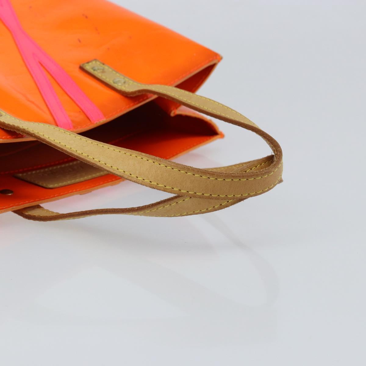 LOUIS VUITTON Monogram Vernis Fluo Reade MM Bag Orange Pink M91902 Auth LNZ356