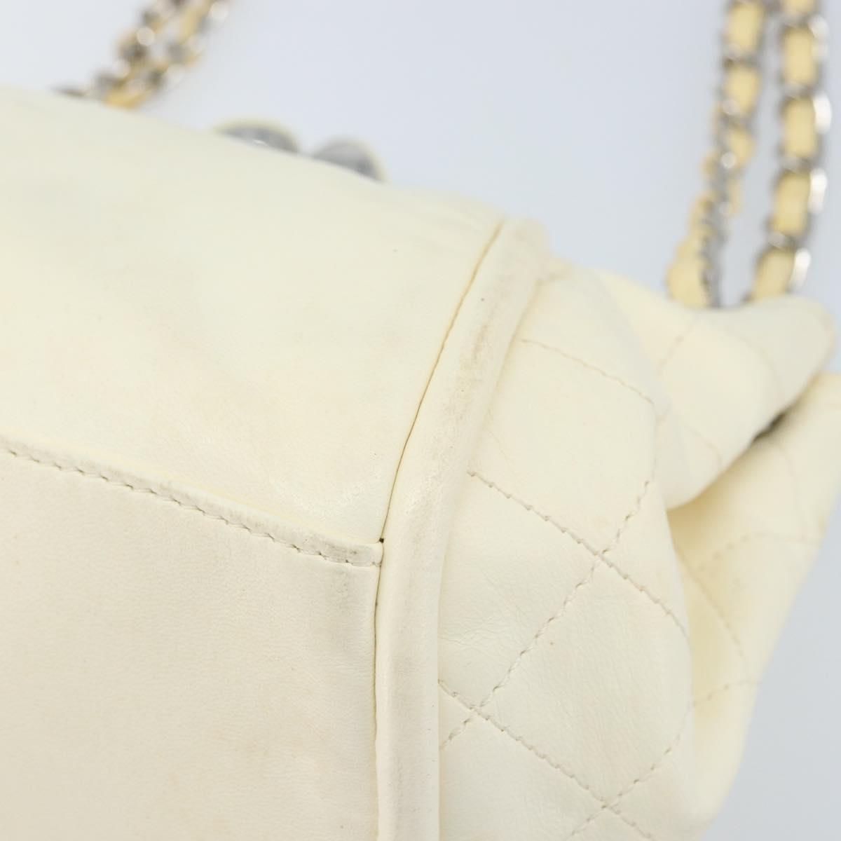 CHANEL Matelasse Chain Shoulder Bag Lamb Skin White Silver CC Auth LNZ357A