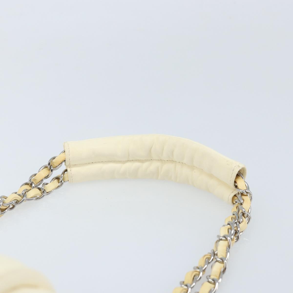 CHANEL Matelasse Chain Shoulder Bag Lamb Skin White Silver CC Auth LNZ357A