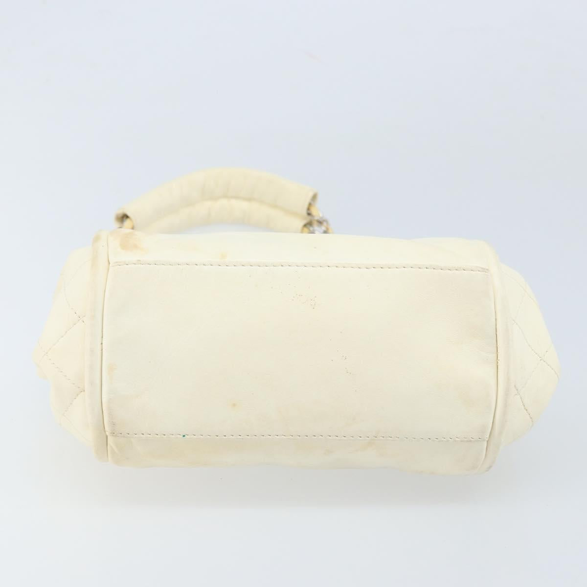 CHANEL Matelasse Chain Shoulder Bag Lamb Skin White Silver CC Auth LNZ357A