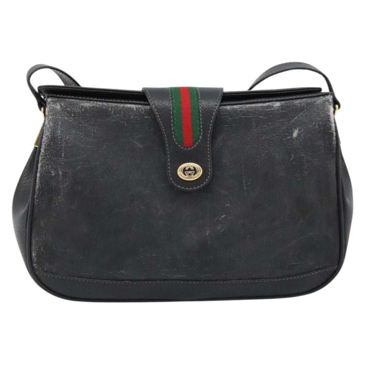 GUCCI GG Supreme Web Sherry Line Bag PVC Black Gold 116 02 076 Auth LNZ368