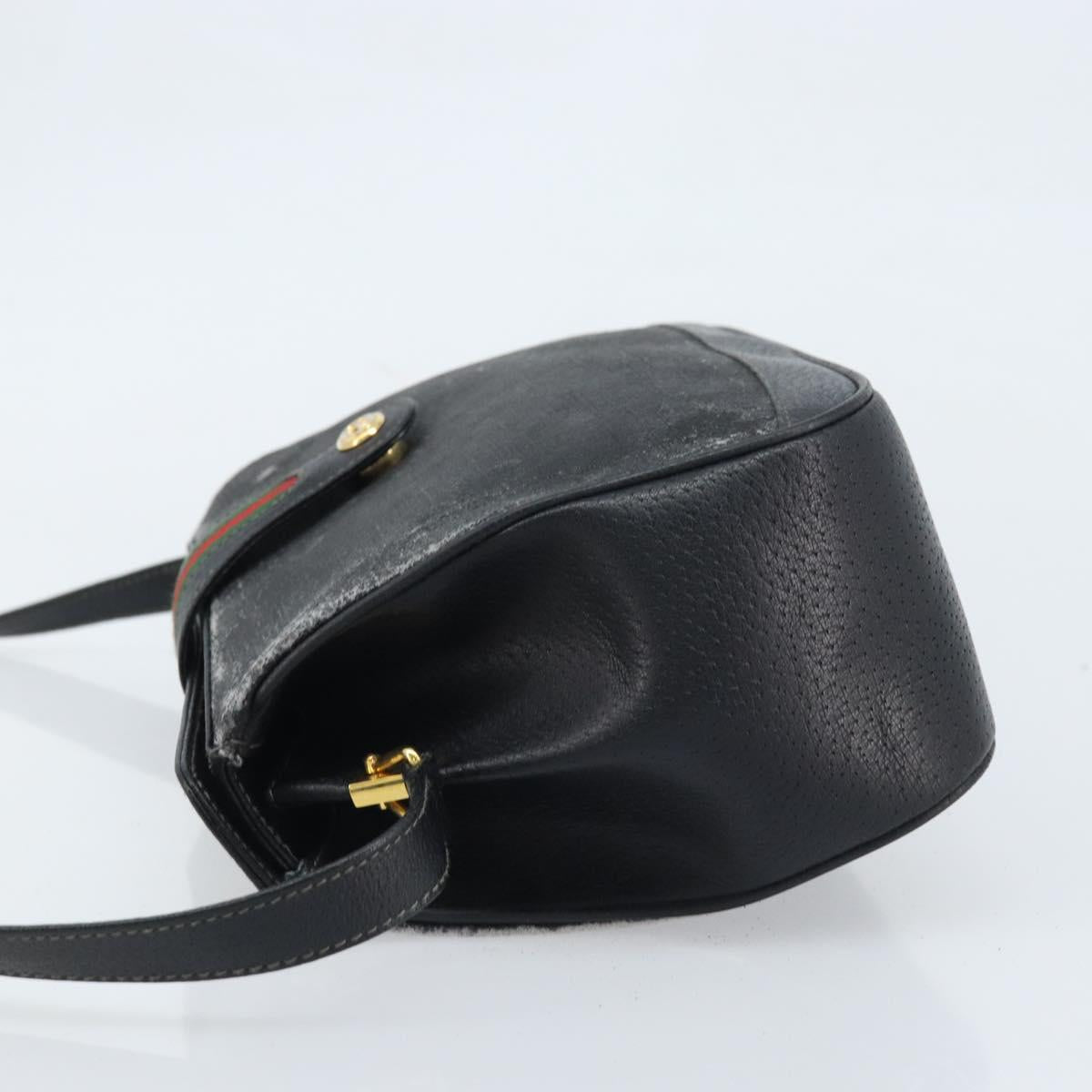 GUCCI GG Supreme Web Sherry Line Bag PVC Black Gold 116 02 076 Auth LNZ368