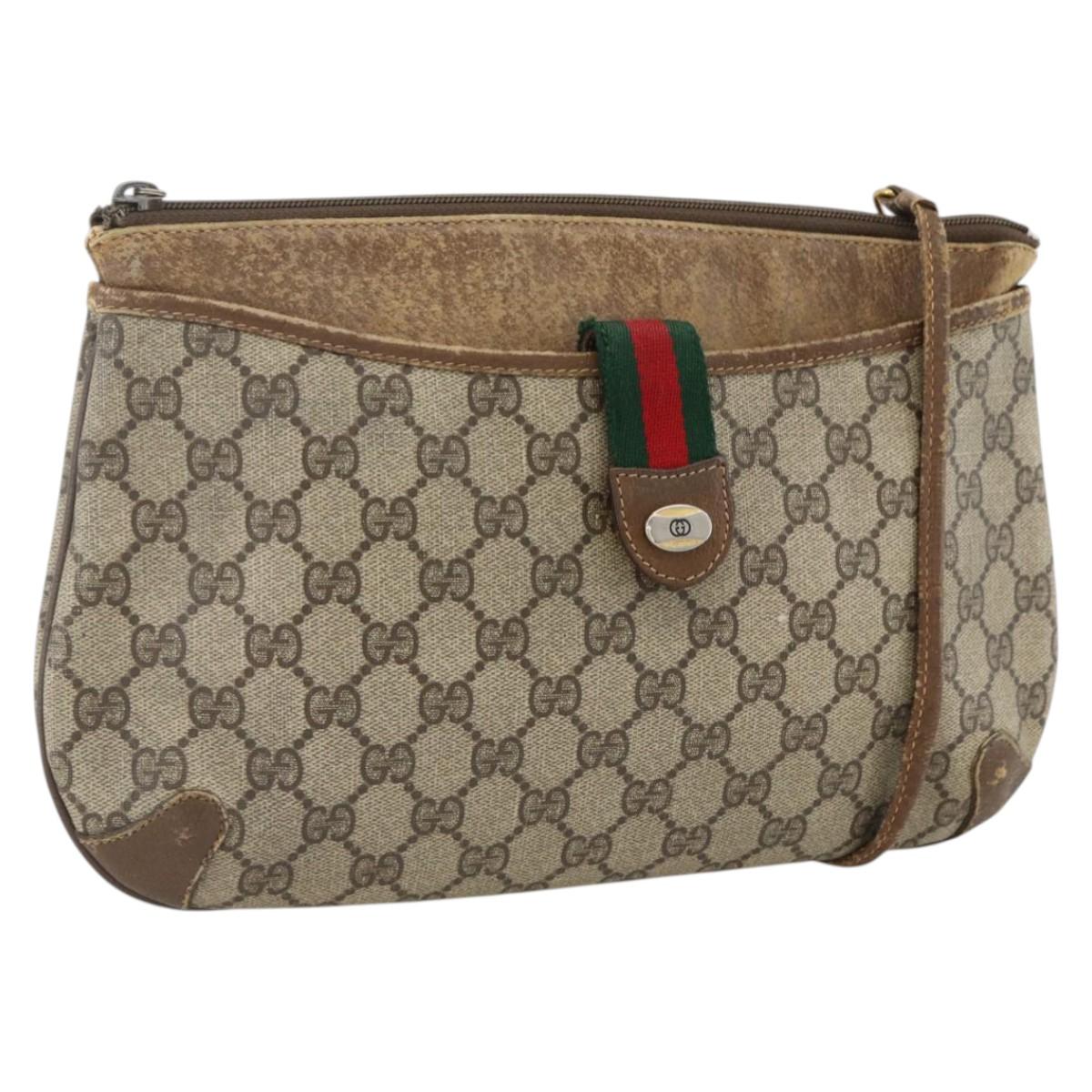 GUCCI GG Supreme Web Sherry Line Bag PVC Beige Gold 904 02 026 Auth LNZ369