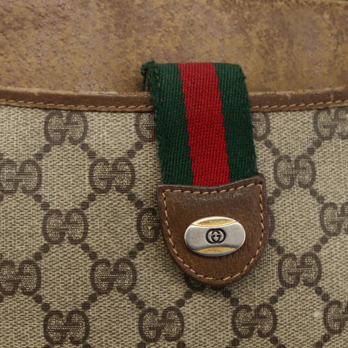 GUCCI GG Supreme Web Sherry Line Bag PVC Beige Gold 904 02 026 Auth LNZ369