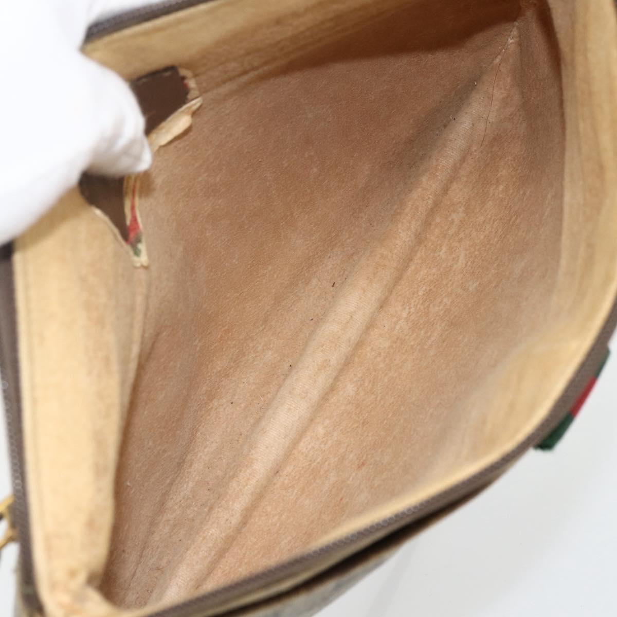 GUCCI GG Supreme Web Sherry Line Bag PVC Beige Gold 904 02 026 Auth LNZ369