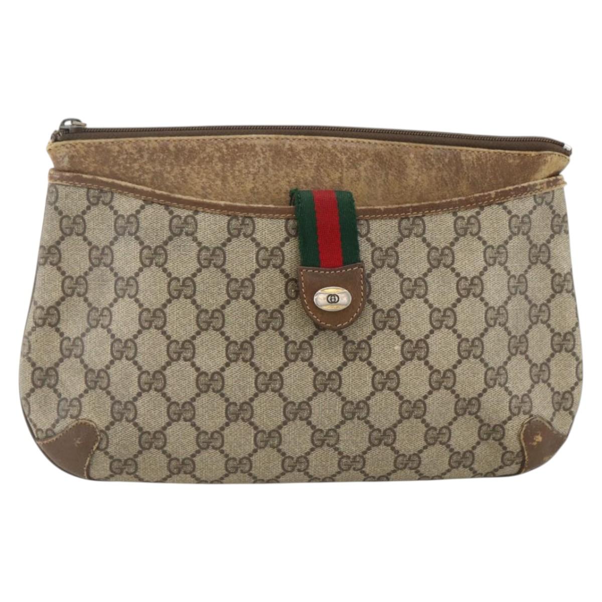 GUCCI GG Supreme Web Sherry Line Bag PVC Beige Gold 904 02 026 Auth LNZ369