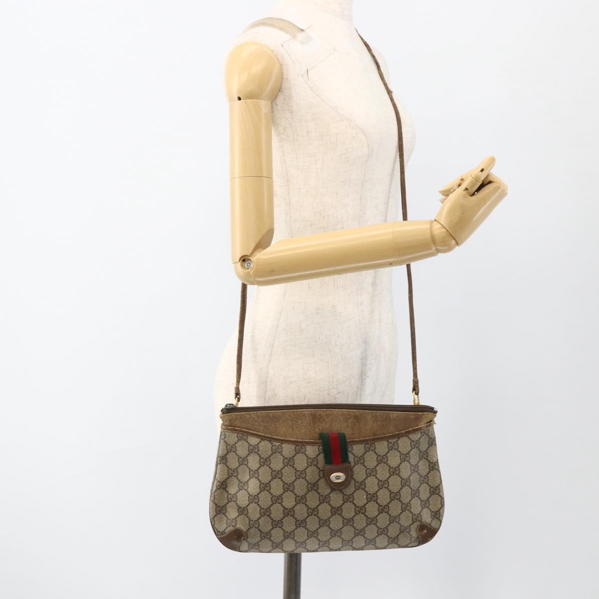 GUCCI GG Supreme Web Sherry Line Bag PVC Beige Gold 904 02 026 Auth LNZ369