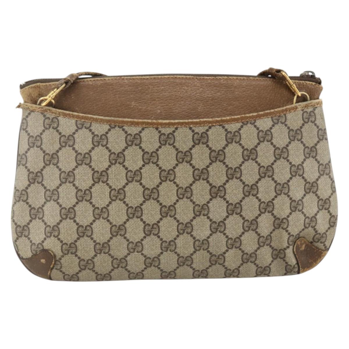 GUCCI GG Supreme Web Sherry Line Bag PVC Beige Gold 904 02 026 Auth LNZ369