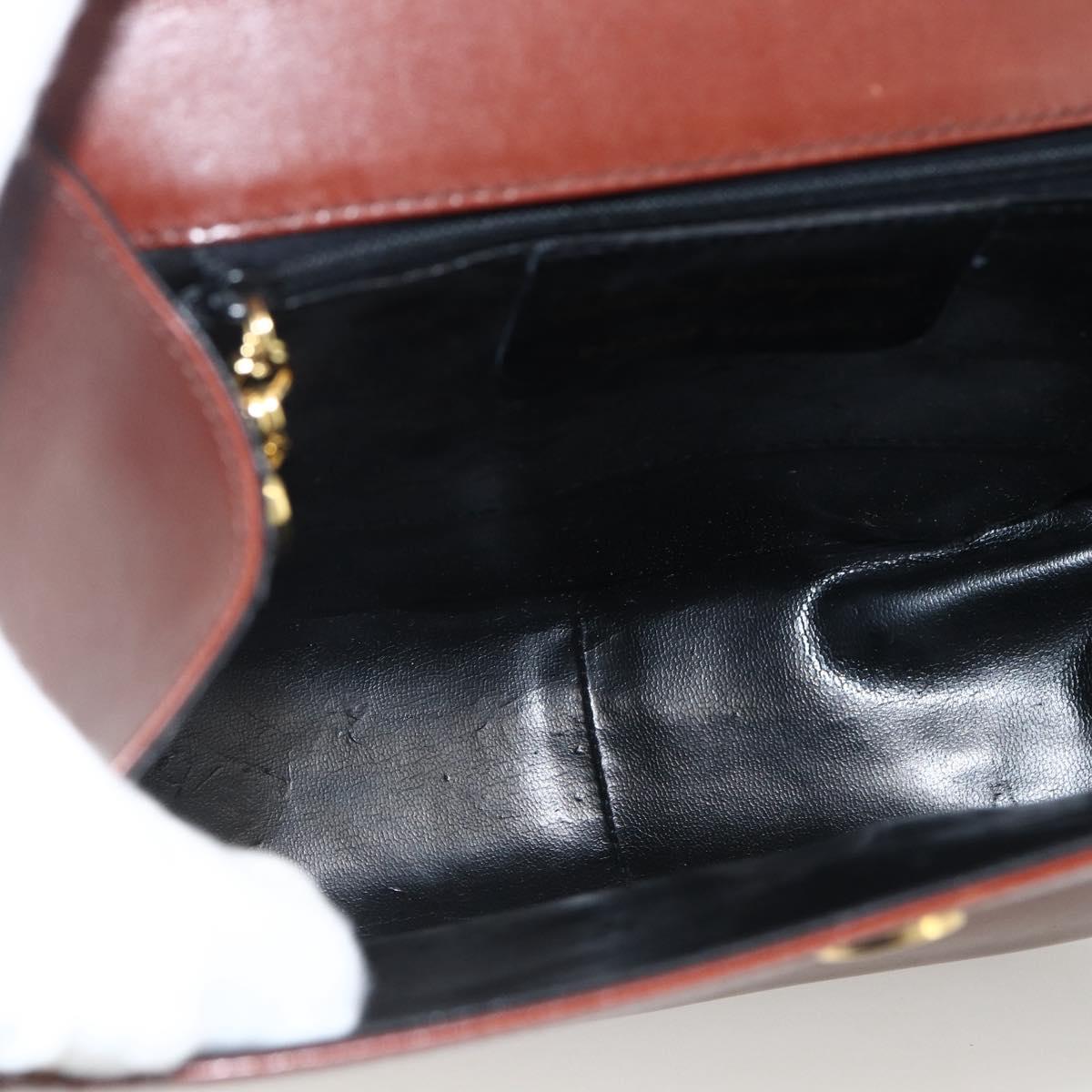 Salvatore Ferragamo Gancini Shoulder Bag Leather Brown Gold Auth LNZ377