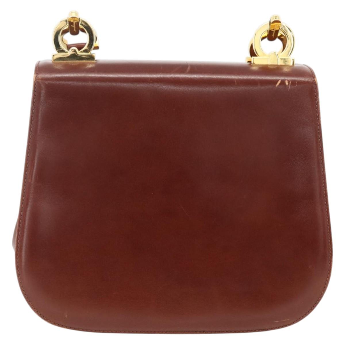 Salvatore Ferragamo Gancini Shoulder Bag Leather Brown Gold Auth LNZ377
