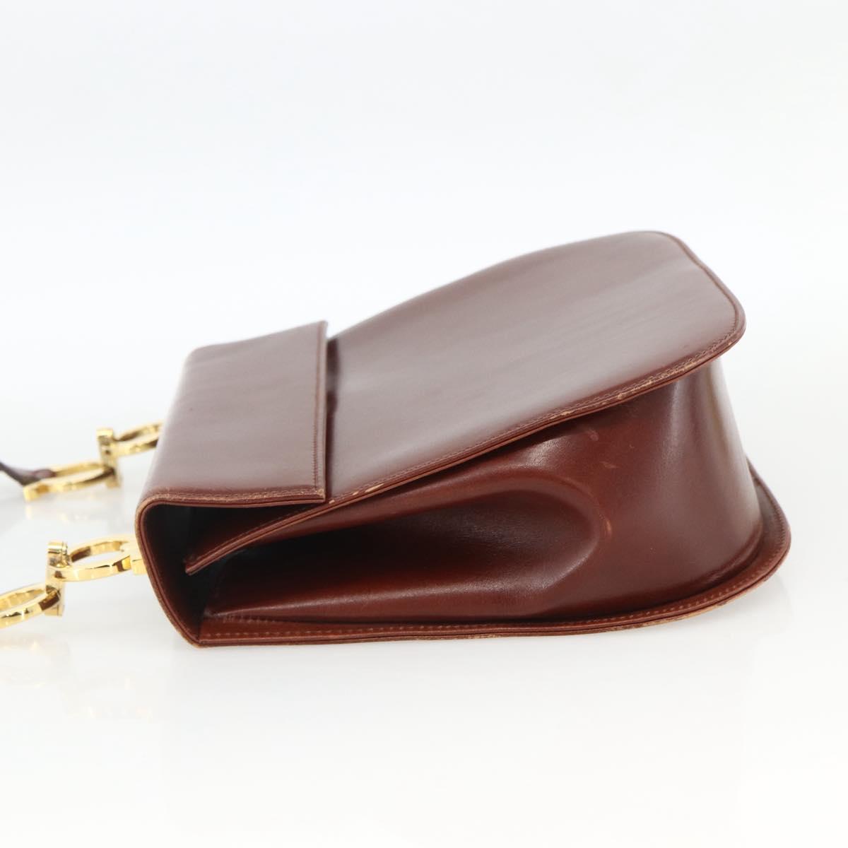Salvatore Ferragamo Gancini Shoulder Bag Leather Brown Gold Auth LNZ377