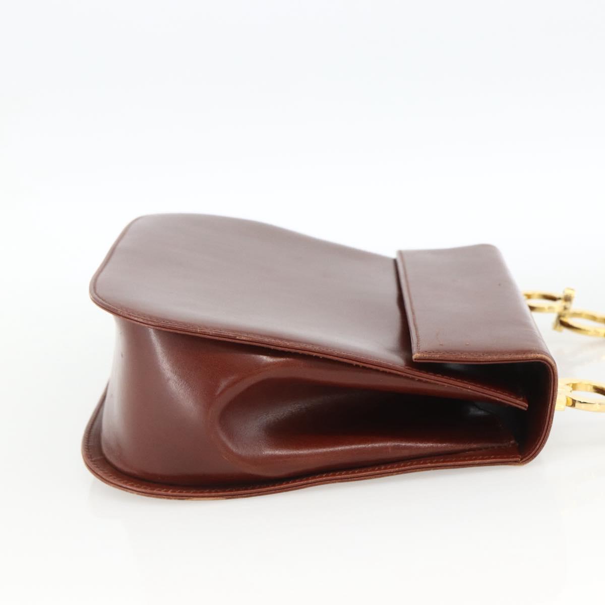 Salvatore Ferragamo Gancini Shoulder Bag Leather Brown Gold Auth LNZ377