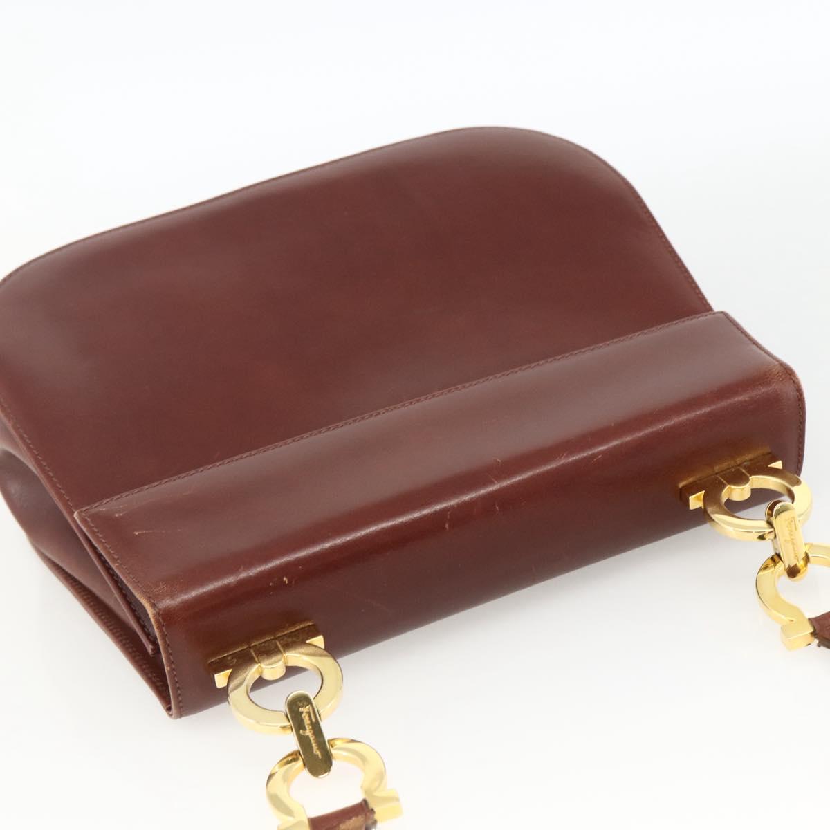 Salvatore Ferragamo Gancini Shoulder Bag Leather Brown Gold Auth LNZ377