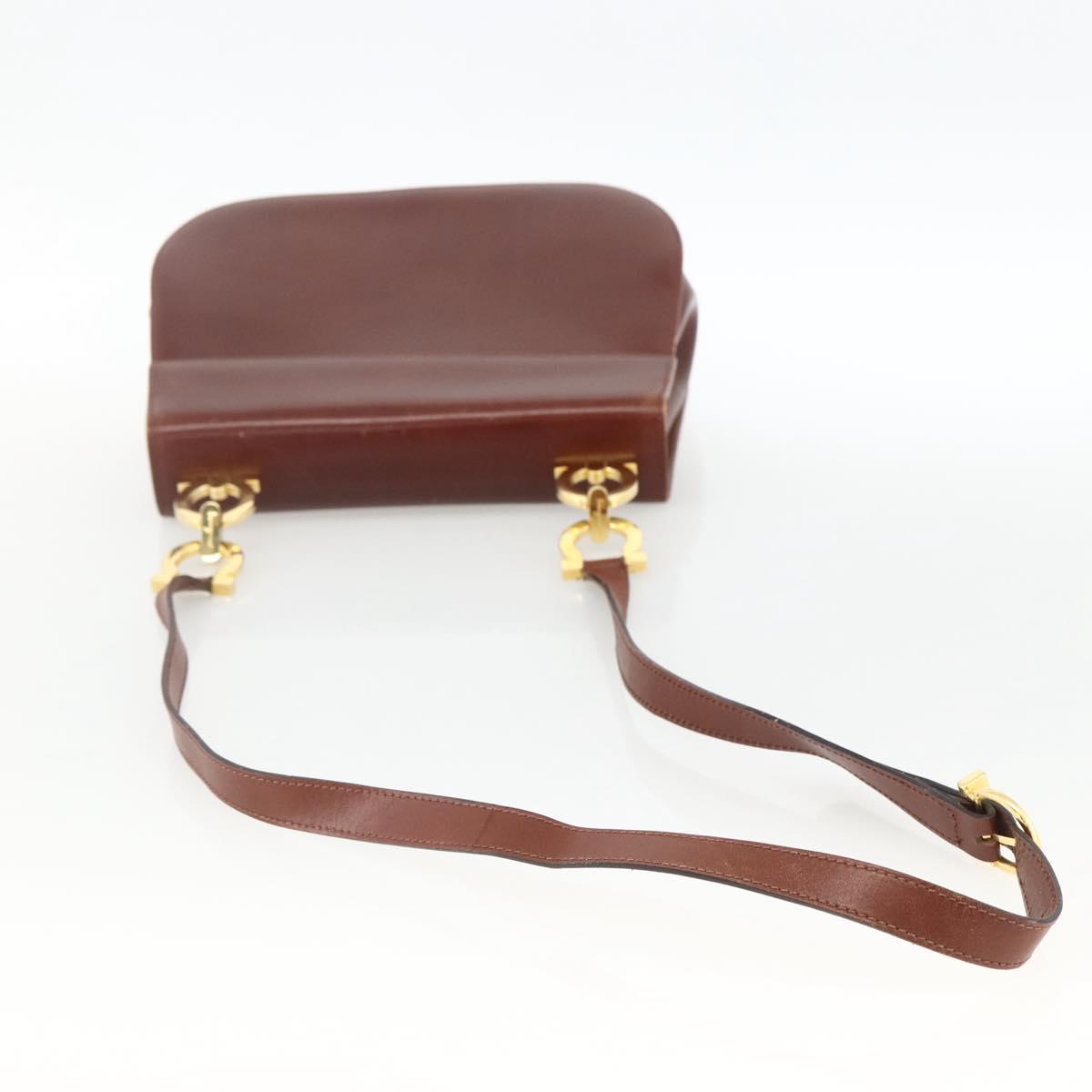 Salvatore Ferragamo Gancini Shoulder Bag Leather Brown Gold Auth LNZ377