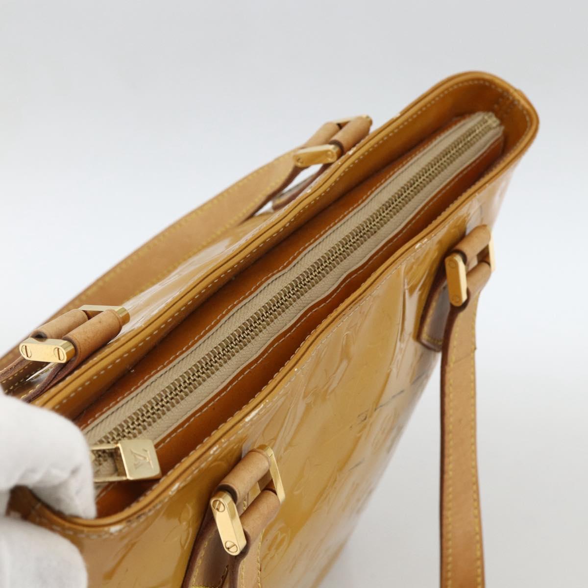 LOUIS VUITTON Monogram Vernis Houston Hand Bag Beige M91004 LV Auth LNZ383