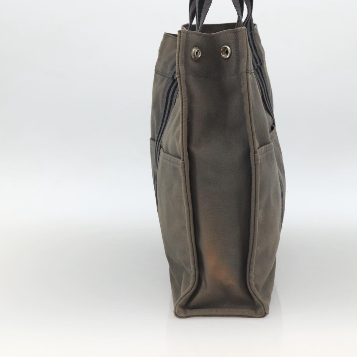 HERMES Fourre Tout MM Hand Bag Canvas Gray Silver Auth LNZ390
