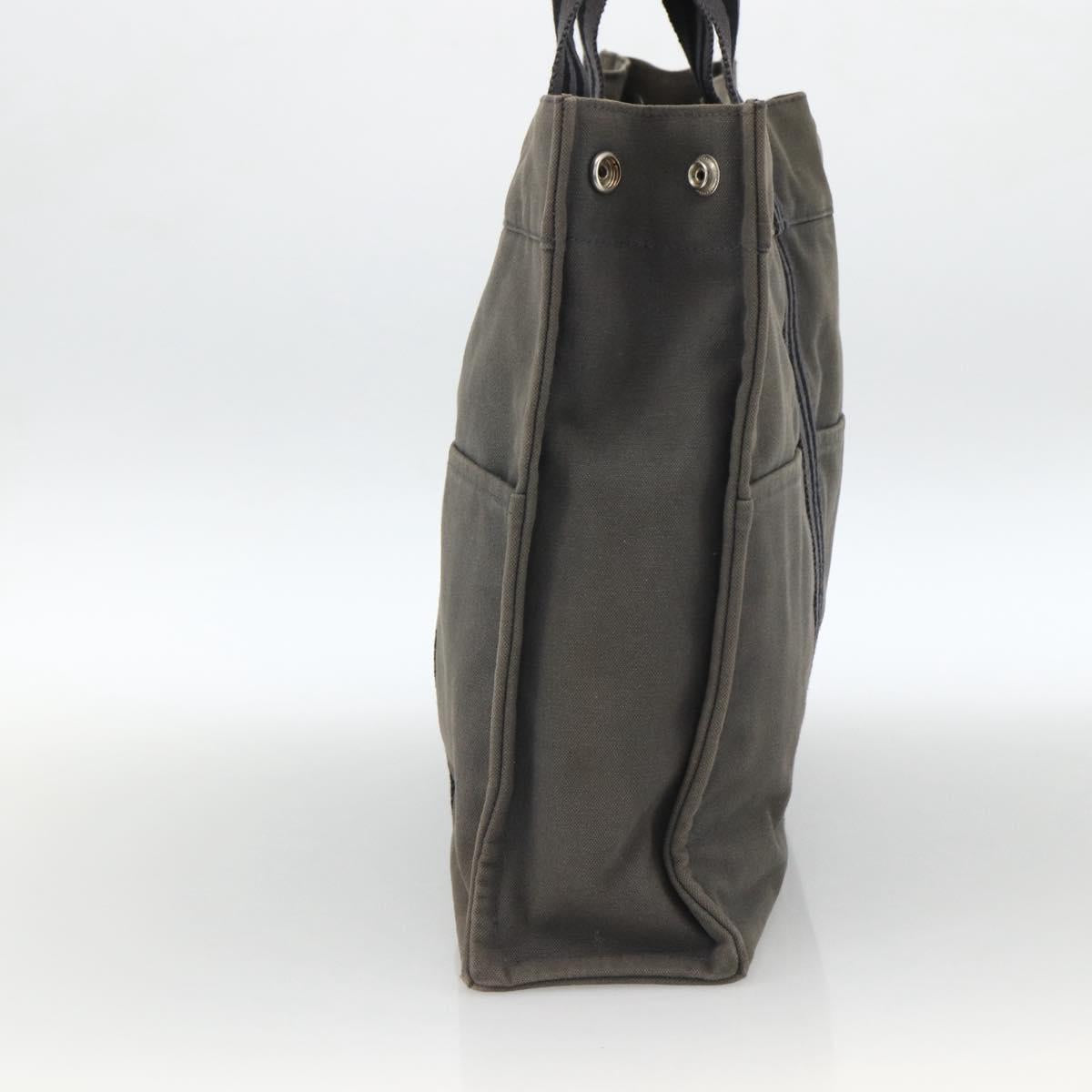 HERMES Fourre Tout MM Hand Bag Canvas Gray Silver Auth LNZ390