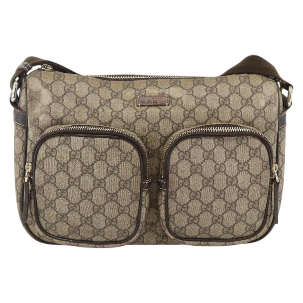 GUCCI GG Supreme Shoulder Bag PVC Beige Gold 246881 Auth LNZ392