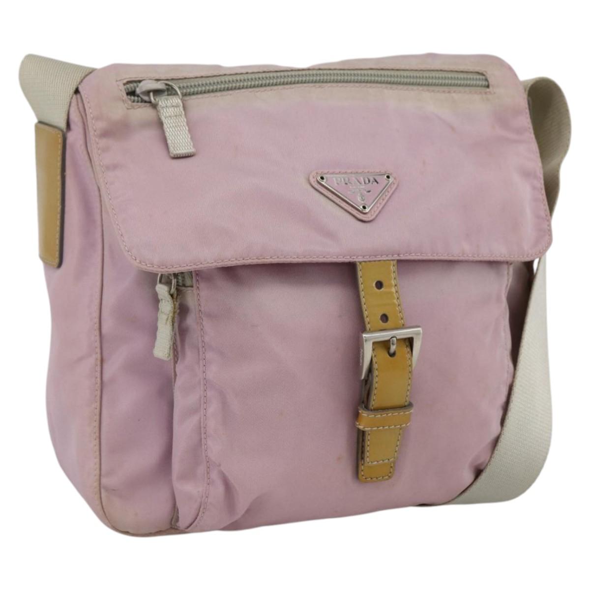 PRADA Shoulder Bag Nylon Pink Silver Auth LNZ394
