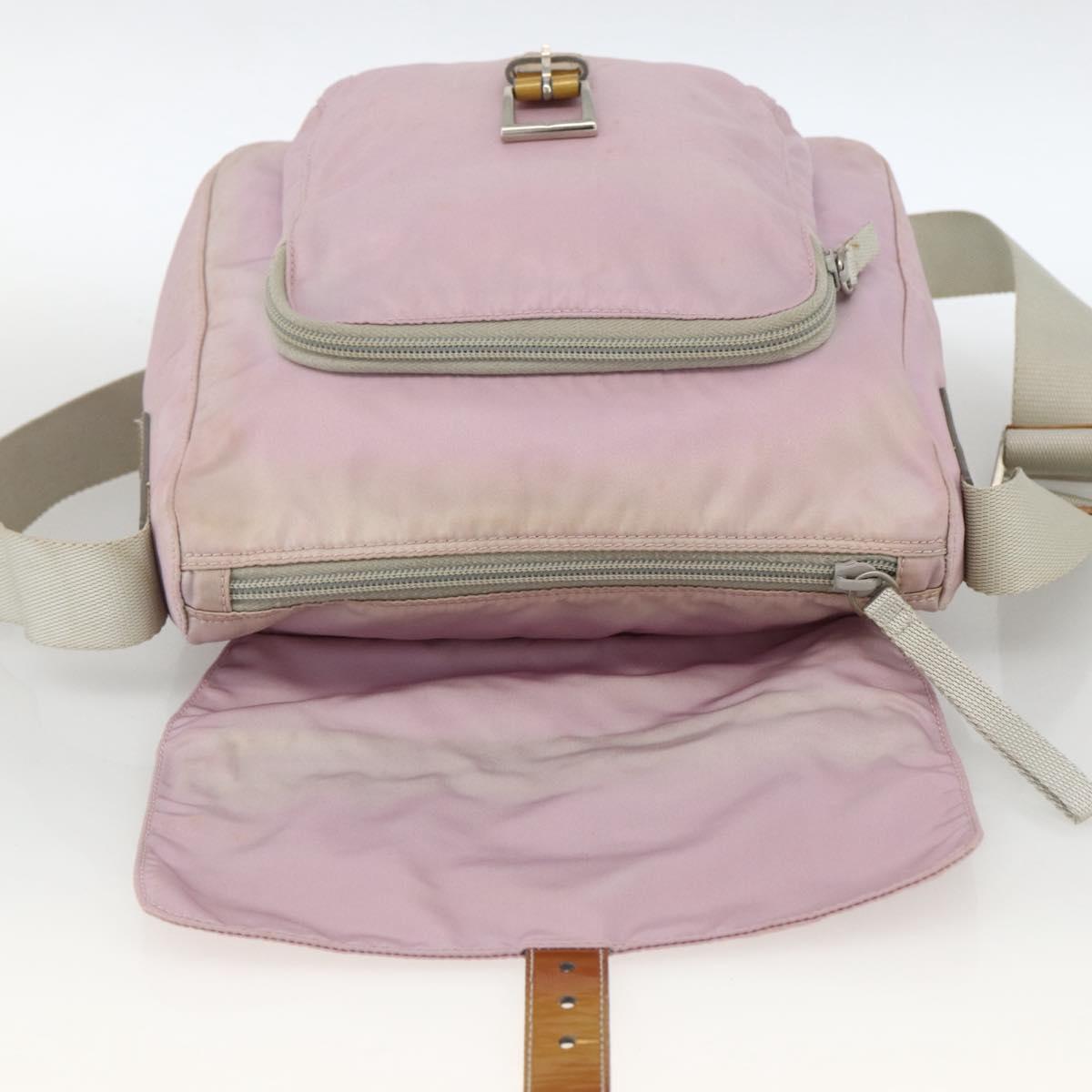 PRADA Shoulder Bag Nylon Pink Silver Auth LNZ394